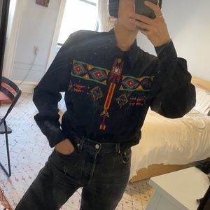 VINTAGE Beaded black button down